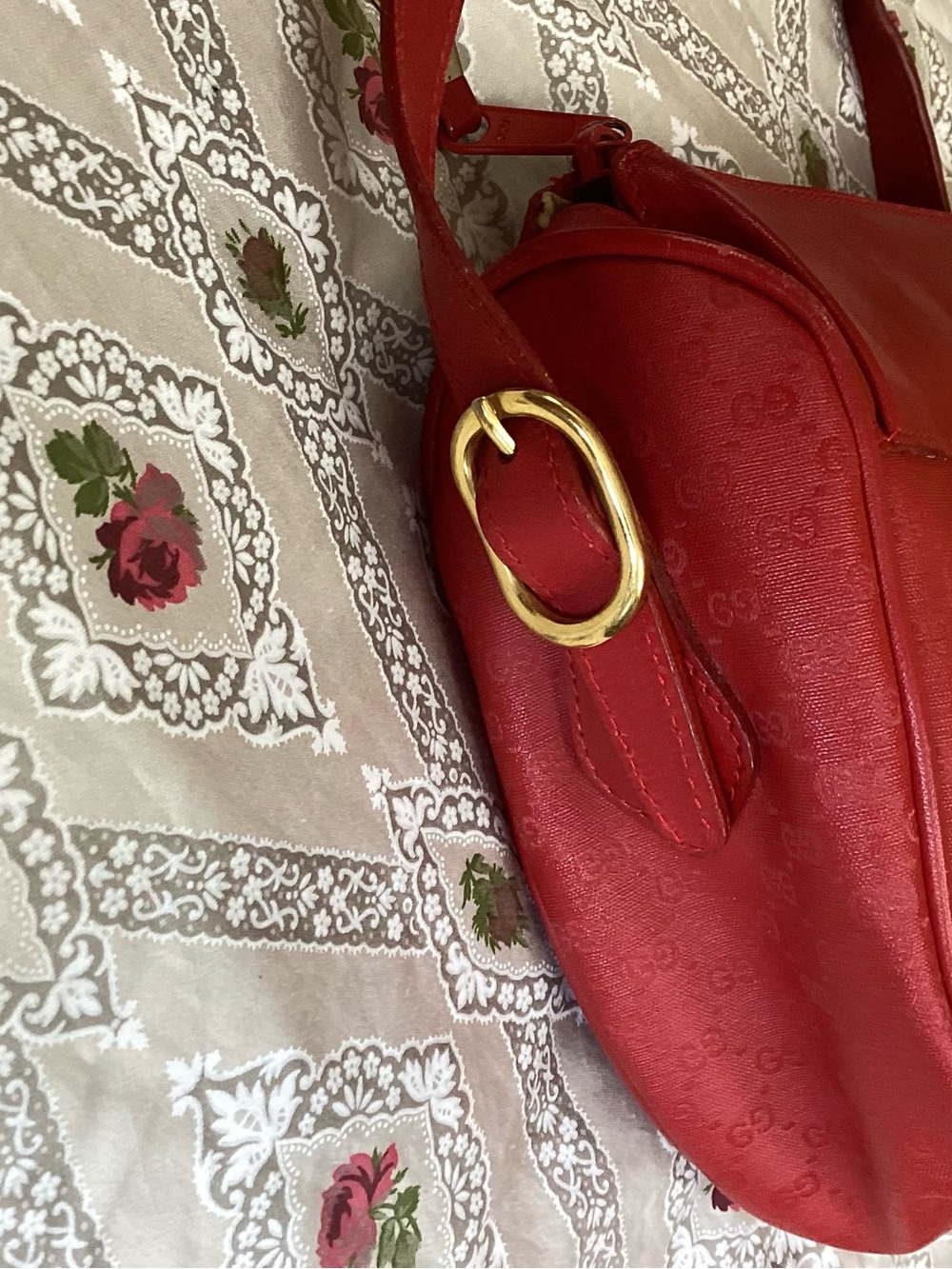 Vintage Gucci Micro-Monogram Red Leather Half-Moon Crossbody Shoulder Bag EUC - Picture 8 of 16